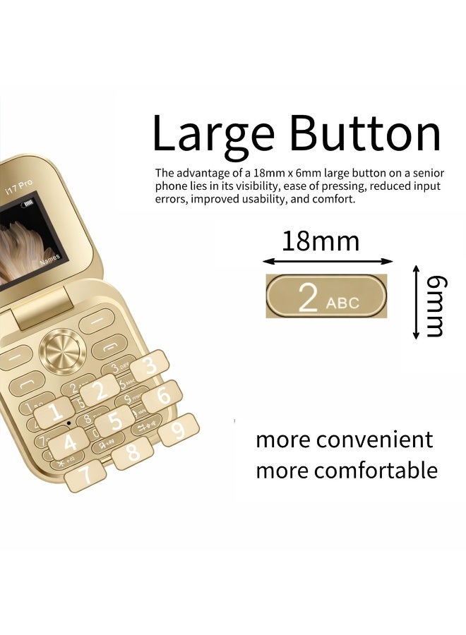 TAPIT 17pro Mini Flip Phon Keypad Non-smartphon Elderly Phon with Large Buttons, Dual SIM, FM Radio, Multilingual, Speed Dial, Blacklist, for Kids & Elderly (Golden Mini Flip Mobile Phone) - Image 4